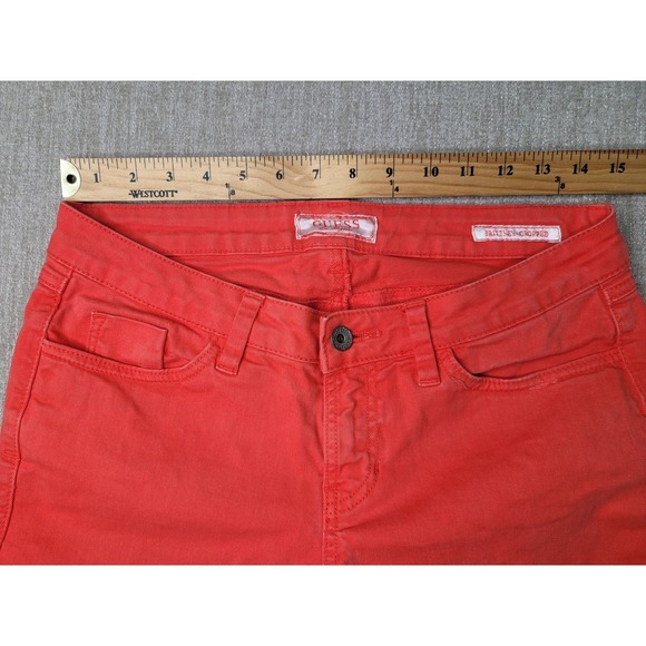 Guess Brittney Cropped Pants Women 29 Orange Denim Mid Rise Stretch Skinny Capri - Picture 9 of 15